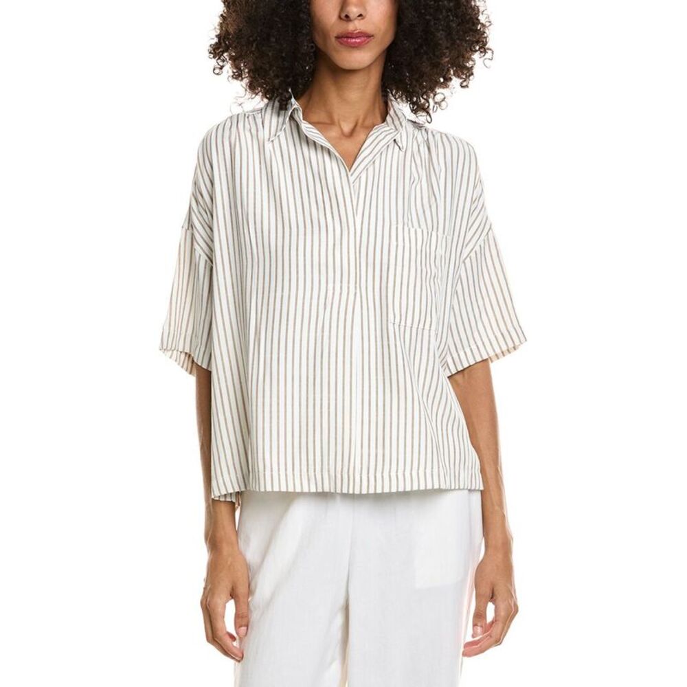 Max Studio Womens  Collard Short Sleeve Shirt, White